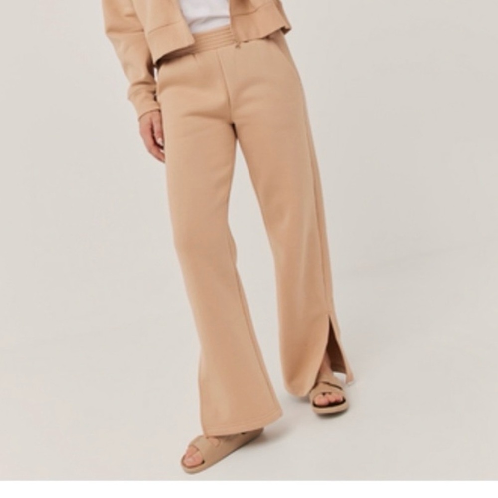 Pact Beige Wide Leg Pants with Front Slit